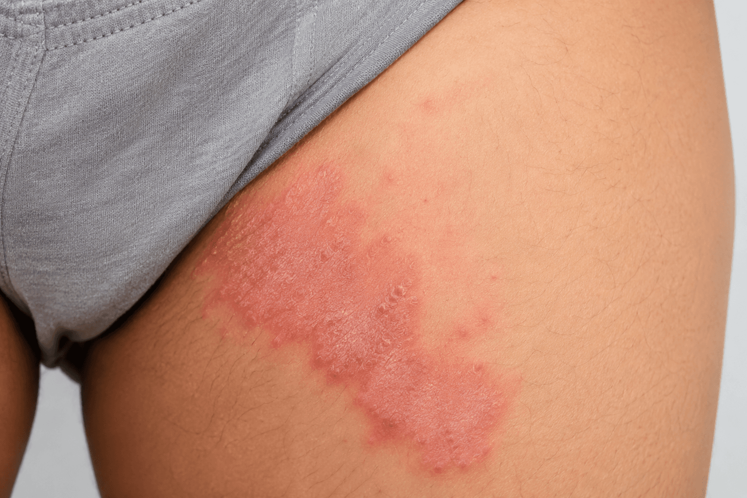Jock itch fungal infection rash on inner thigh