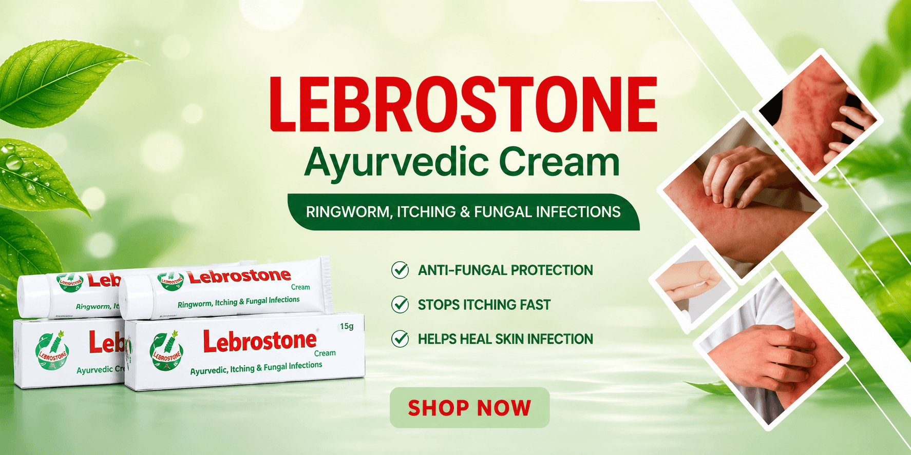 Lebrostone Ayurvedic Cream product banner for ringworm and skin itching