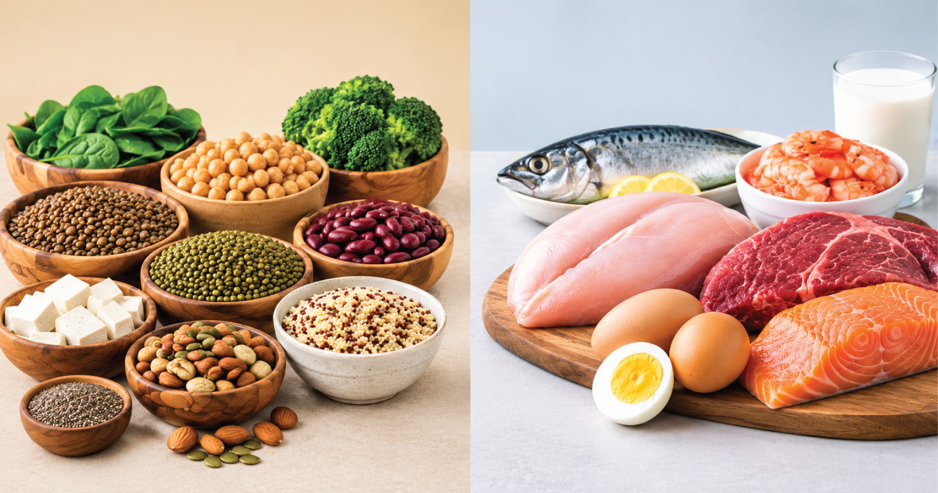 Protein के लिए शाकाहारी और मांसाहारी विकल्
